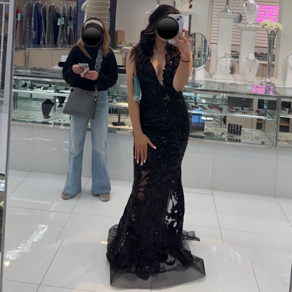 Jovani Black Sequin Lace Mermaid Prom Dress